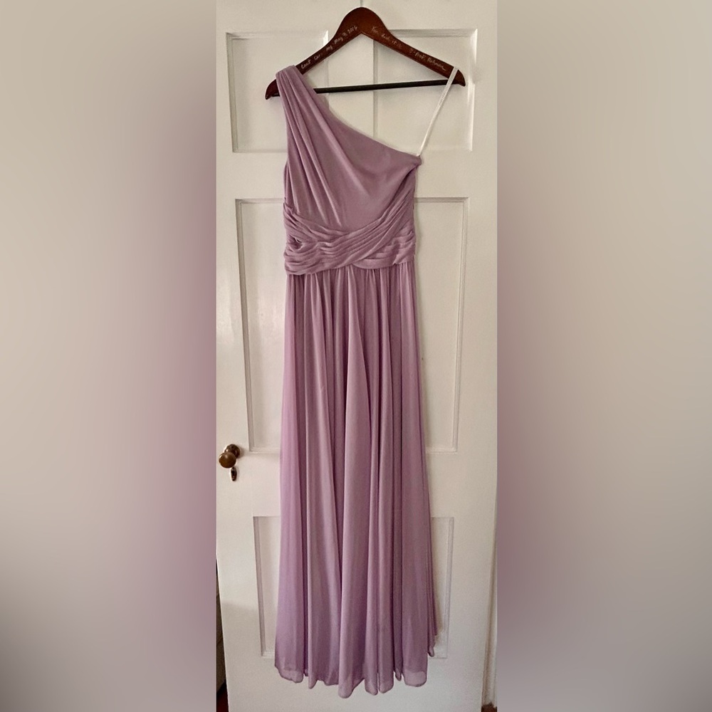 Davids Bridal One Shoulder Strap Lilac Purple Chiffon Dress
